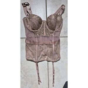 victorias secret very sexy pink nude lace bra corset lingerie 34C